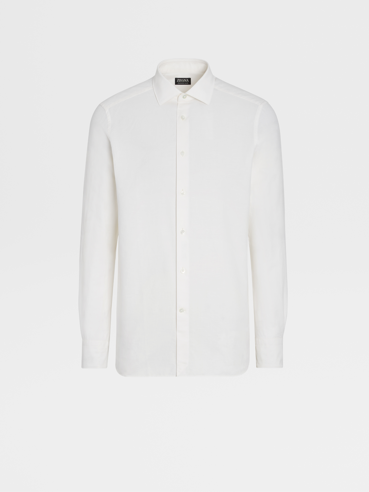 米白色 Crossover 棉质亚麻及桑蚕丝混纺长袖精裁衬衫
